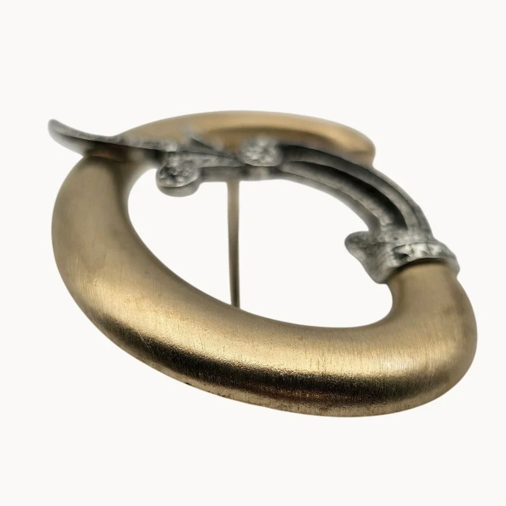 Lady Remington Brooch Vintage Gold Silver Tone Marcasite Style‎ Abstract Swirl